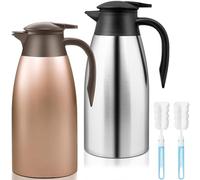 2 Pack 2L Thermal Coffee Carafe Jug, Stainless Steel Insulated Jugs | Double Walled Vacuum Carafe with Handle, Heat & Cold Retention for Tea Water Juice Drinks, Rose Gold & Silver