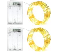 2 Pack 2M 20 LED Battery Fairy Lights with Timer Silver Wire String Lights Battery Operated DIY Decoration for Bedroom Jars Christmas Wedding Party Camping ( Warm White)