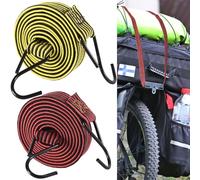 2 Pack 2m Bungee Straps Adjustable Flat, with Anti-Rust Metal Buckle Bungee Cords With Hooks for Bike Mountain Luggage Rope Latex Heavy Duty Straps Elastic