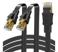 2 Pack 2m Ethernet Cable, 2m/3.5m/5.5m/10m Cat8 Flat High-Speed 2000MHz 40Gbps STP Shielded LAN/Internet Cable - Durable Black RJ45 Cables for Gaming, 4K Streaming