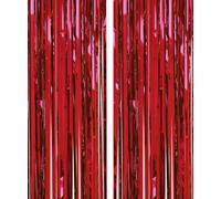 2 Pack 3.28x6.56 Feet Streamers Backdrop Foil Fringe Curtain Tinsel Party Decorations for Birthday Wedding Party Supplies Red