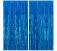 2 Pack 3.3 x 8.2 ft Tinsel Foil Fringe Curtain Backdrop, Upgraded Blue Glitter Metallic Streamers Backdrop Curtains for Birthday Parties, Baby Shower, Under The sea, Ocean Mermaid Party Decorations