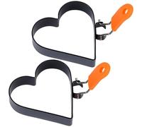 2 Pack 3.5 inch Heart Shaped Egg Rings, Stainless Steel Non-Stick Omelet & Pancake Mold, Silicone Handle Griddle Cooking Shaper for Perfect Fried Eggs and Burgers (Orange)
