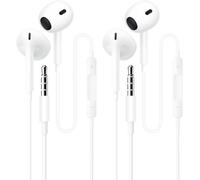 2 Pack 3.5mm Wired Headphone Plug, 3.5 mm headphones In-Ear Earphones, Noise Isolating with Built-in Microphone & Volume Control Compatible with Phone Pad Pod MP3 MP4 Samsung Laptop