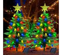 2-Pack 3.6FT Solar Christmas Tree Outdoor Christmas Decorations, 8 Modes Solar Xmas Tree Lights with 100 LED, Waterproof Solar Christmas Lights for Yard Front Porch Pathway Grave Cemetery Decor