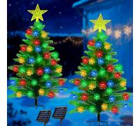 2 Pack 3.6Ft Solar Christmas Tree with 100 Snowflake Lights, Waterproof Christmas Decorations Outdoor, Solar Christmas Lights Outdoor Xmas Tree for Yard, Pathway, Porch, Cemetery, Holiday Decor