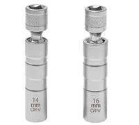 2 Pack 3/8 Inch Thin Wall Spark Plug Socket, 14mm & 16mm 12-Point Magnetic Swivel Universal Joint Socket, Professional Spark Plug Removal Tool