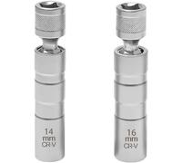 2 Pack 3/8 Inch Thin Wall Spark Plug Socket, 14mm & 16mm 12-Point Magnetic Swivel Universal Joint Socket, Professional Spark Plug Removal Tool