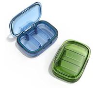 2 Pack 3 Compartment Small Pill Box, Moisture Proof Case, Travel Organizer for Pocket Purse, Daily Portable Medicine Vitamin Container, Fish Oil and Supplement Storage