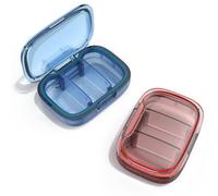 2 Pack 3 Compartment Small Pill Box, Moisture Proof Pill Case, Pill Organizer for Pocket Purse, Daily Portable Medicine Vitamin Box (Blue+Orange)