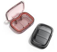 2 Pack 3 Compartment Small Pill Box, Moisture Proof Pill Case, Travel Pill Organizer for Pocket Purse, Daily Portable Medicine Vitamin Box, Fish Oil Box, Supplement Box (Black+Orange)