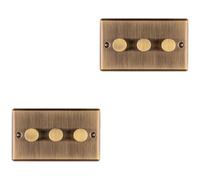 2 PACK 3 Gang 400W LED 2 Way Rotary Dimmer Switch ANTIQUE BRASS Dimming Light