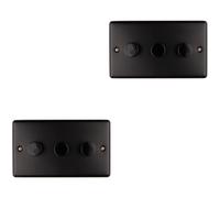 2 PACK 3 Gang 400W LED 2 Way Rotary Dimmer Switch MATT BLACK Dimming Light