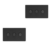 2 PACK 3 Gang Dimmer Switch 2 Way LED SCREWLESS MATT BLACK Light Dimming Wall