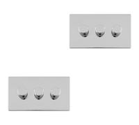 2 PACK 3 Gang Dimmer Switch 2 Way LED SCREWLESS POLISHED CHROME Light Dimming