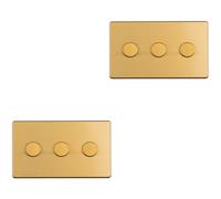 2 PACK 3 Gang Dimmer Switch 2 Way LED SCREWLESS SATIN BRASS Light Dimming Wall