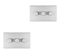 2 PACK 3 Gang Dimmer Switch 2 Way LED SCREWLESS SATIN STEEL Light Dimming Wall