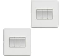 2 PACK 3 Gang Triple Light Switch SCREWLESS MATT WHITE 2 Way 10A Slim Rocker