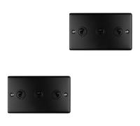 2 PACK 3 Gang Triple Retro Toggle Light Switch MATT BLACK 10A 2 Way Plate