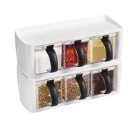 2 Pack 3 Grids Seasoning Box with Handle and Spoon Clear Seasoning Storage Container Seasoning Rack Spice Box for Salt, Sugar, Cruet (Clear)