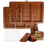 2 Pack 3 in 1 Deep Silicone Chocolate Bar Moulds with Spatula, Big and Thick Chocolate Mould Reusable Molds Kit for DIY Baking Candy Ice Cube Maker