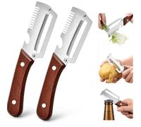 2 Pack 3 in 1 Multifunctional Vegetable Peeler, Zero Snag Wooden Kitchen Tool, Stainless Steel Shredding Knife