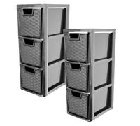 2 Pack 3 Storage Drawer Rattan Style Drawer Multipurpose 3 Tier for Home Office Kitchen Bath Bedroom Garage Study Room Stationery Toys Books Magazines (H) 48cm (D)25cm (W)19cm Black Medium