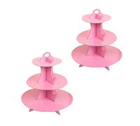 2 Pack 3 Tier Cardboard Cake Stand, Three Tiered Paper Afternoon Tea Stands color Disposable Cupcake Holder Round Dessert Stands for Party Wedding Birthday Baby Shower Anniversary (Paper Pink)