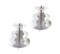 2 Pack 3 Tier Cardboard Cake Stand, Three Tiered Paper Afternoon Tea Stands color Disposable Cupcake Holder Round Dessert Stands for Party Wedding Birthday Baby Shower Anniversary (Paper Silver)