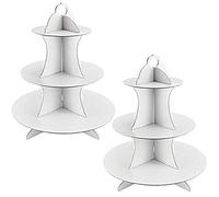 2 Pack 3 Tier Cardboard Cake Stand, Three Tiered Paper Afternoon Tea Stands color Disposable Cupcake Holder Round Dessert Stands for Party Wedding Birthday Baby Shower Anniversary (Paper White)