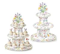 2 Pack 3-Tier Cardboard Cupcake Stand, Round Cake Stand, Dessert Holder, Reusable Serving Tray Pastry Display Tower for Afternoon Tea, Birthday, Food Display, Parties, Bakery (Flower Butterfly B)