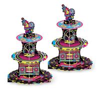 2 Pack 3-Tier Cardboard Cupcake Stand, Round Cake Stand, Dessert Holder, Reusable Serving Tray Pastry Display Tower for Afternoon Tea, Birthday, Food Display, Parties, Bakery (Retro 80s Party)
