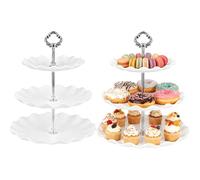 2-Pack 3-Tier Cupcake Stand Set - 30cm Height Silver Cake Display Stand for Wedding, Birthday, Graduation, Afternoon Tea Party | Reusable Dessert & Fruit Serving Platter (Large & Stable)