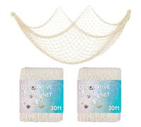 2 Pack 30 ft Fish Net Decorations, Fishing Net Decor for Pirate Hawaii Beach Mermaid Ocean Under The Sea Nautical-Themed Party
