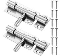 2 Pack 304 Stainless Steel Sliding Door Bolts Lock with 12 Screws, Heavy Duty Rust Proof Durable Security Privacy Latch Lock, Safety Fastener for External Doors, Cabinet, Bathroom, Shed & Wooden Gates