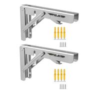 2-Pack 304 Stainless Steel Wall-Mounted Foldable Triangular Shelf Bracket, No-Drill Support with Push-Button Folding(12-inch 30cm)