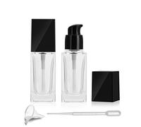 2 Pack 30ml/1 Oz clear Glass Foundation Bottle,Empty Refillable Square Lotion Bottle With Press Pump for Lotion Liquid Body Cream Cosmetic Travel Foundation Samples Vials-Pipette&Funnel Included