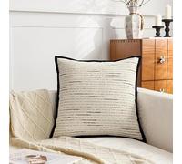 2 Pack 30x50cm Chenille Cushion Covers, Soft Black and Cream Striped Pillow Cases for Sofa Bed Living Room, Boho Modern Luxury Chic Decorative Throw Covers for Home Decor