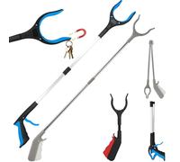 2-Pack 32" Grabber Reacher Tool,Foldable Reacher Grabber Pickup Tool with 360° Rotating Jaw & Magnet,Trash Picker Upper Grabber,Lightweight & Durable Design Suitable (Blue+Gray)
