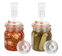 2 Pack 32 oz Fermentation Jars with Airlocks and Glass Weights, 3 1/8 in Wide Mouth Fermenting Kit, Thick Glass Kimchi Container for Sauerkraut, Pickles, Kombucha, Daily Food Storage