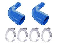 2 Pack 35mm to 28mm 90 Degree Reducer Elbow + 4 Worm Drive Clips Blue | ABS, made in the UK | Zinc plated steel clamps included | Right-angle bend, ribbed grip on both ends | -20°C to +105°C