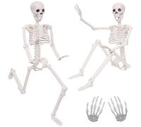 2 Pack 36"Halloween Skeleton with 1 Pair Realistic Plastic Skeleton Hands,Life Size Human Skeleton with Full Body Posable Joints for Halloween Decor Yard Patio Lawn Garden Spooky Party Decoration