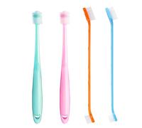 2 Pack 360 Degree Soft Silicone Pet Toothbrush with 2 Double Ended Bristle Brushes, Small Dog and Cat Toothbrush, Pet Teeth Cleaning Kit, Pet Dental Care Brush for Pets