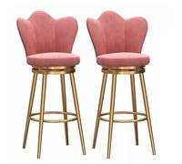 2 Pack - 360° Rotatable Bar Stools with High Backrest Velvet Swivel Counter Height Chairs for Reception Desk (Pink Seat Height 75 cm)