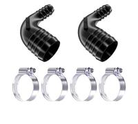 2 Pack 38mm to 22mm 90 Degree Reducer Elbow + 4 Worm Drive Clips Black | ABS, made in the UK | Zinc plated steel clamps included | Right-angle bend, ribbed grip on both ends | -20°C to +105°C