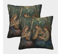 2 Pack 3D Abstract Pastoral Oil Painting Cushion 3D Beautiful Woman Playing Harp And Lute in The Forest Soft Touch Pillowcase,sofa Chair Home Furnishings 40x40cm