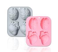 2 Pack 3D Human Brain Heart Silicone Molds, MaehSab Realistic Halloween Organ Shapes Molds for Chocolate, Pudding, Dessert, Jelly, Handmade Soap, Candle, Cake, Resin Craft Supplies