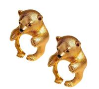 2-Pack 3D Little Bear Hug Statement Rings - Gold Tone Cute Animal Jewelry for Women