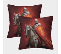 2 Pack 3D Medieval Knight Riding A Gray Horse And Holding A Shield Theme Square Cushion Cover Decoration Pillow Cover Suitable for Home Sofa Bedroom Living Room 40x40cm