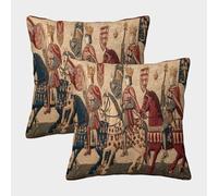 2 Pack 3D Medieval Pattern with The King And His Attendants on Horseback Cushion 3D Soft Touch Pillowcase,sofa Chair Home Furnishings 50x50cm